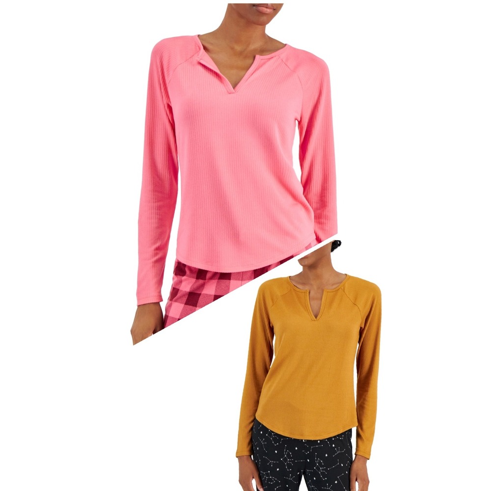 Jenni Women's Split-Neck Pajama Top Bundle of 2 - Clay - Pink‎ - Size Small